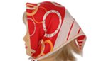 square satin silk scarf, red and beige