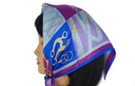 square silk satin scarf, purple and blue