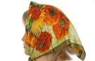 square satin silk scarf, green and gold