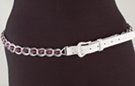 chain belt with white leather tab; double smooth twisted links and diamond shaped purple amethyst inset beads