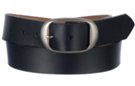 solid cowhide black leather belt with snap-off center bar buckle