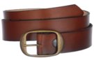 solid cowhide brown leather belt with oval center bar buckle