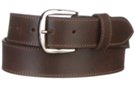 brown single ply leather belt and nickel polish buckle
