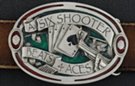 six shooter beats 4 aces enameled pewter western belt buckle