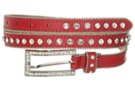 red single row skinny rhinestone leather belt