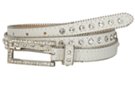 white skinny single row rhinestone leather belt