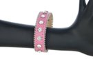 skinny pink leather rhinestone bracelet