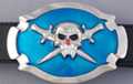 chrome and aquamarine skull and crossed swords belt buckle