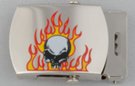 skull and flames decal steel military-style buckle