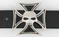 black and chrome iron cross belt buckle with skull