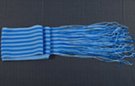 baby and royal blue striped slim scarf, light knit weave from soft poly yarn, 4" wide and 66" long plus 9" fringe at ends