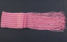 light and dark pink striped slim scarf, light knit weave from soft poly yarn, 4" wide and 66" long plus 9" fringe at ends