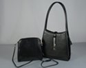 two-in-one: hardside shoulder purse with double arching straps and matching clutch