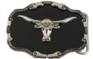 small longhorn on black enamel belt buckle