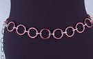 chain belt: smooth pink 1-1/4" rings joined by textured silver chain links; extension chain comprises textured chain links tipped by small silver ball