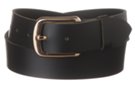 10 ounce low-gloss smooth black leather belt with gold-tone buckle