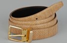 taupe snakeskin embossed dress belt with gold buckle