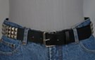 black solid pyramid stud belt with roller buckle