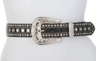black leather belt with square framed rhinestones and studs, western rhinestone buckle