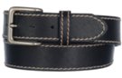 stitched black leather casual belt with pewter buckle