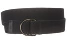 faded black stone wash cotton canvas belt with nickel polish D-rings and leather tip