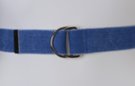 faded blue stone wash cotton canvas belt with nickel polish D-rings