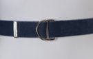 faded navy stone wash cotton canvas belt with nickel polish D-rings