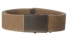 tan wide stone-washed cotton web belt with antique silver military style buckle