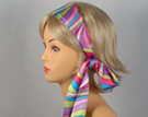 multiple color bands streamed together on satin hairband scarf