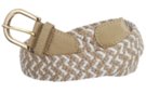 braided knitted stretch belt, beige and white, gold buckle
