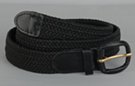 braided knitted elastic stretch belt, black with black leather tabs and buckle