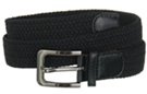 braided knitted stretch belt, black with black tabbing and gunmetal buckle