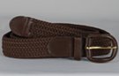braided woven elastic stretch belt, brown with brown leather tabs and buckle