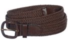 brown braided knitted elastic belt with leather buckle