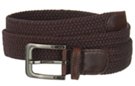 braided knitted stretch belt, brown with brown leather tabs and gunmetal buckle