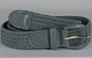 braided woven elastic stretch belt, grey with grey leather tabs and buckle
