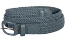 braided knitted elastic stretch belt, grey with grey leather tabs and buckle