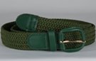 braided woven elastic stretch belt, hunter green with hunter green leather tabs and buckle