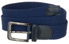 braided knitted stretch belt, navy blue with dark blue leather tabs and gunmetal buckle
