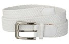 white braided stretch belt with gunmetal buckle