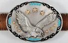big oval western belt buckle with eagle and stars