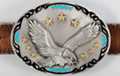 big oval western belt buckle with eagle and stars