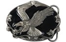 pewter eagle on black enamel oval western belt buckle