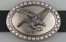 belt buckle, eagle surrounded by pewter gray border with nickel studs