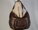 dark brown medium hobo tote with zippered side pouch and biker rivets