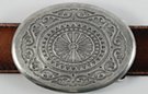 daisy and sunburst embossed pewter concho belt buckle