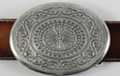 daisy and sunburst embossed pewter concho belt buckle