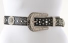 rhinestone and sunburst concho black leather belt with rhinestone buckle set