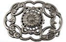 open oval pewter and rhinestone sunflower western buckle