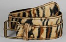 tawny tiger print fashion belt; antique gold roller buckle